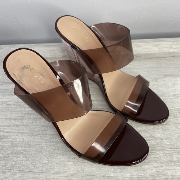 Aldo plum brown lucite wedge heels size 10 - Picture 13 of 14
